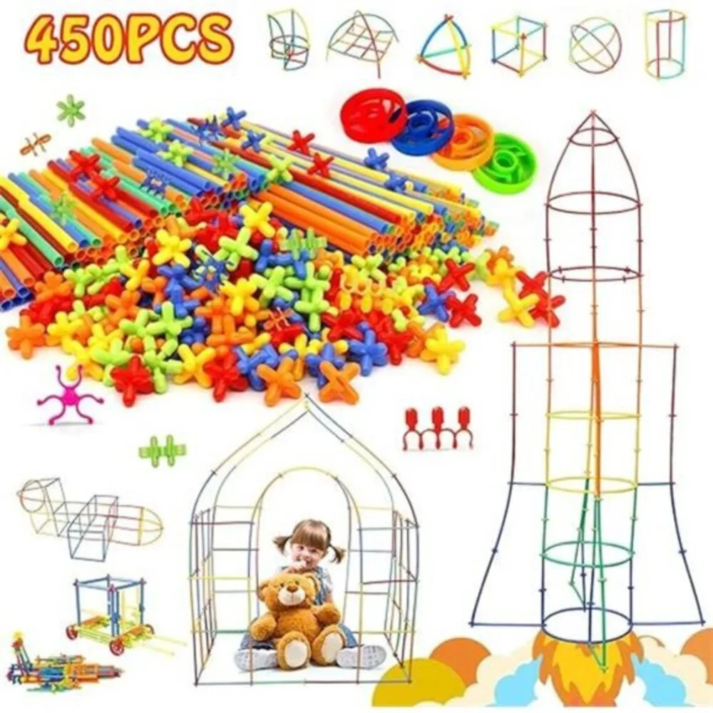 Creative Straw STEM Building Toys 450Pcs Aged for 3 4 5 6‎ 7+ Preschool Kids